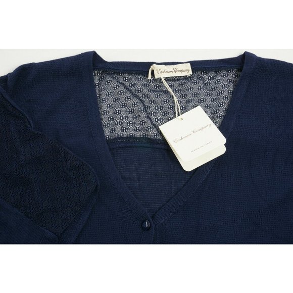 New Cashmere Company Women's 44/46 Blue Knit Cotton Silk V-Neck Cardigan Sweater - Picture 5 of 10